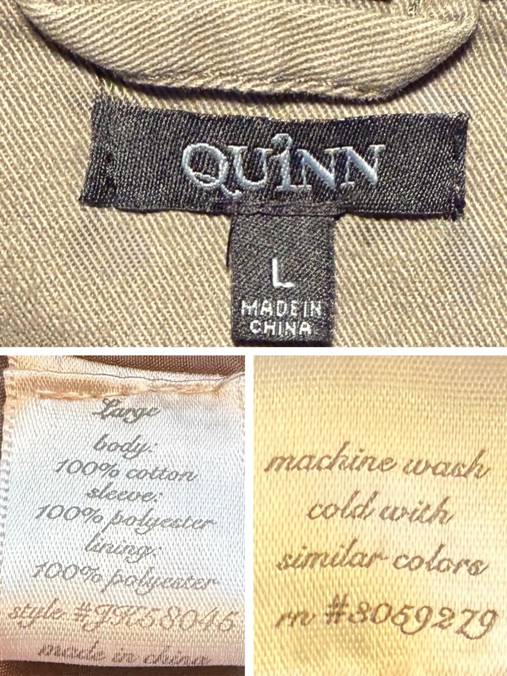 Quinn Olive Green Utility Jacket Sequin Sleeves Snap Pockets Military Anorak L - Picture 14 of 16